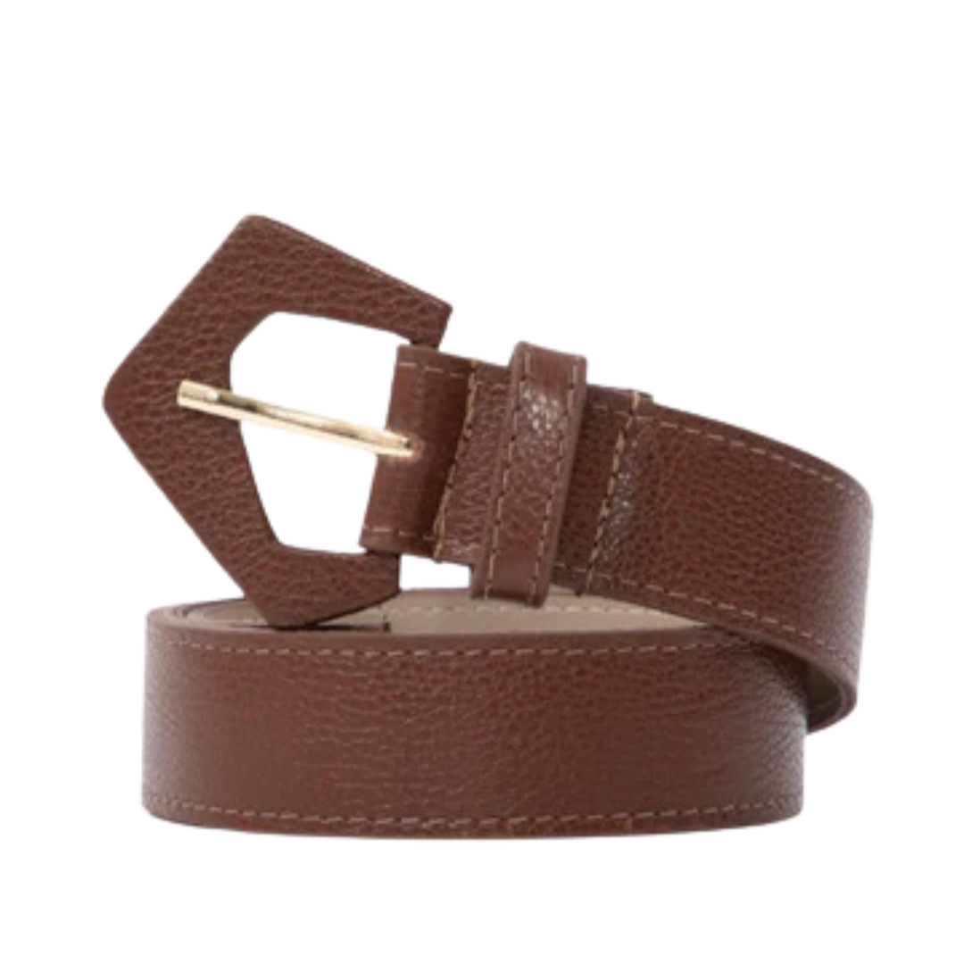 Cinto Couro Nice (Marrom com Fivela Pentagonal). Em até 4 x