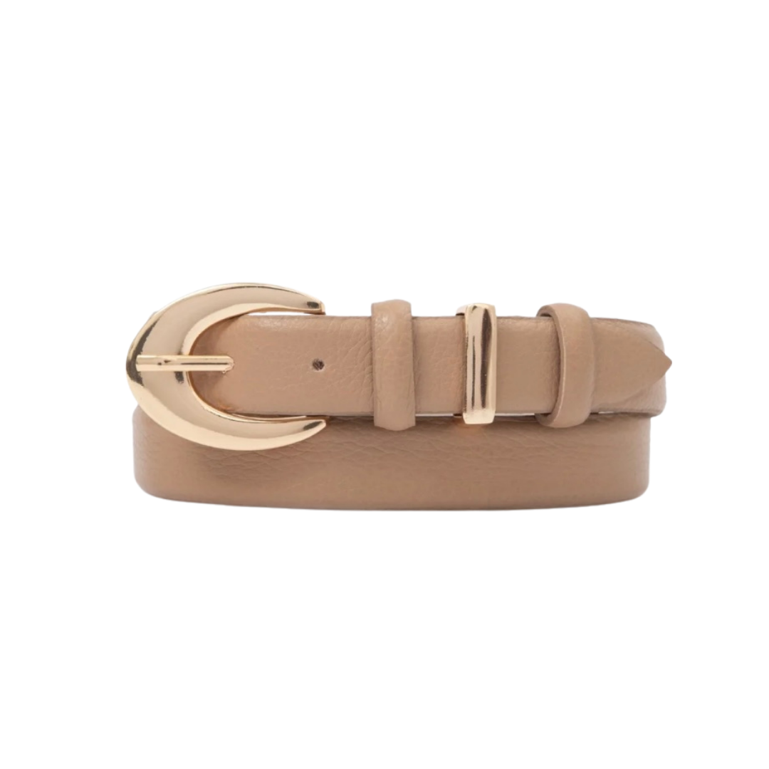 Cinto Couro Emily (Nude com Fivela e Passante Dourado).