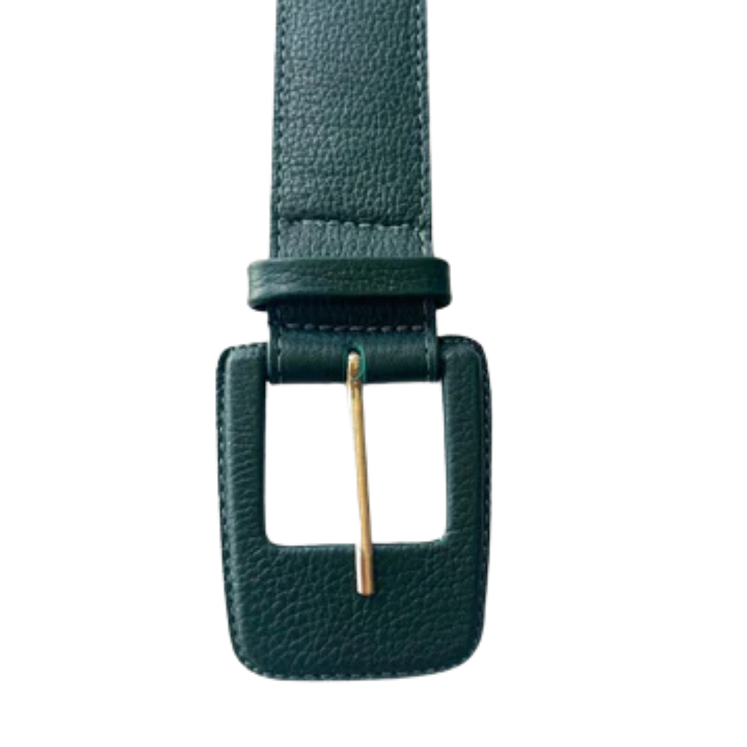 Cinto Couro Thaís (Verde Escuro com Fivela Retangular). Em até 4 x