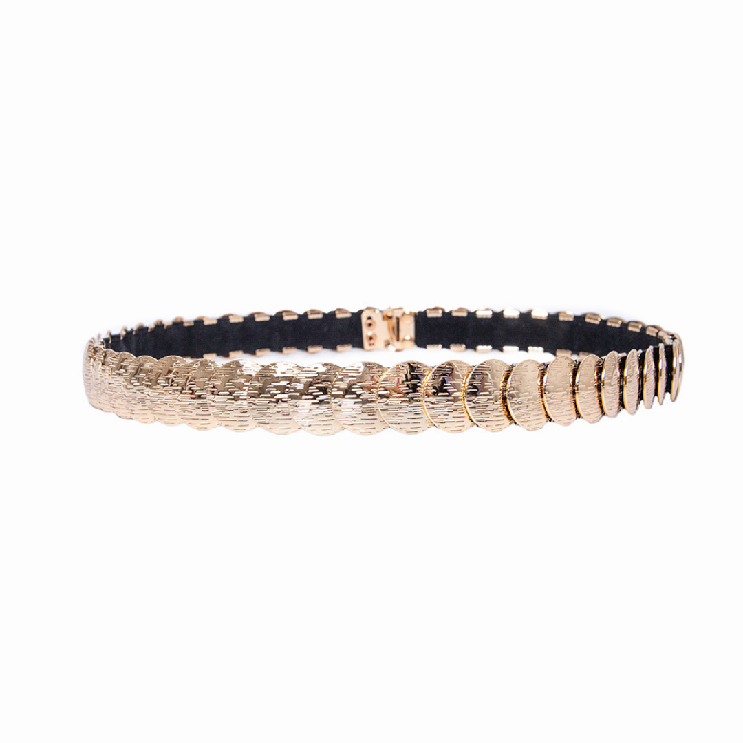 Cinto Elástico Aline Mini (Dourado com Moedas). Em até 4 x R$ 37,25. Sem Juros.