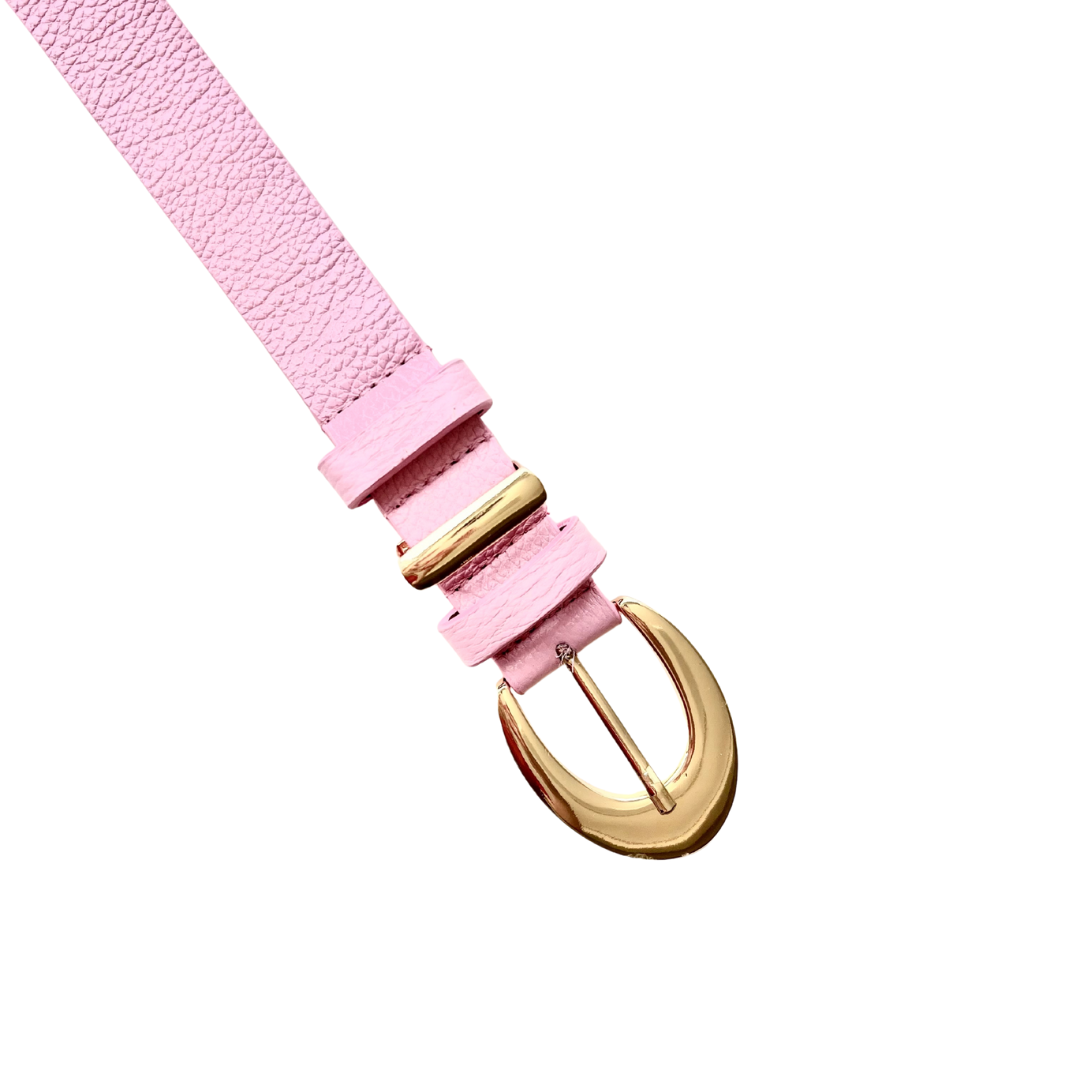 Cinto Couro Emily (Rosa Claro com Fivela e Passante Dourado). Em até 4 x R$  41,25.