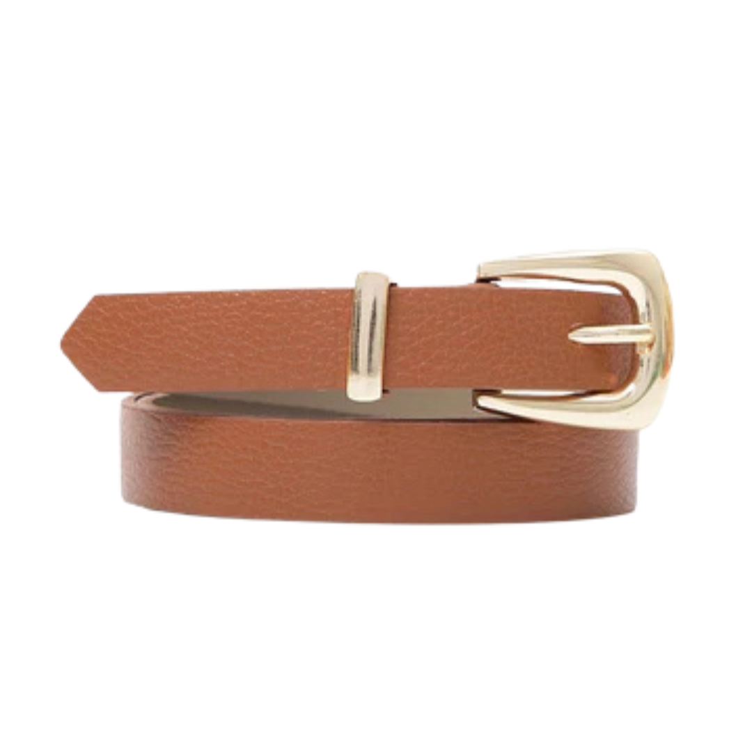 Cinto Couro Bianca (Caramelo com Fivela Dourada). Em até 4 x