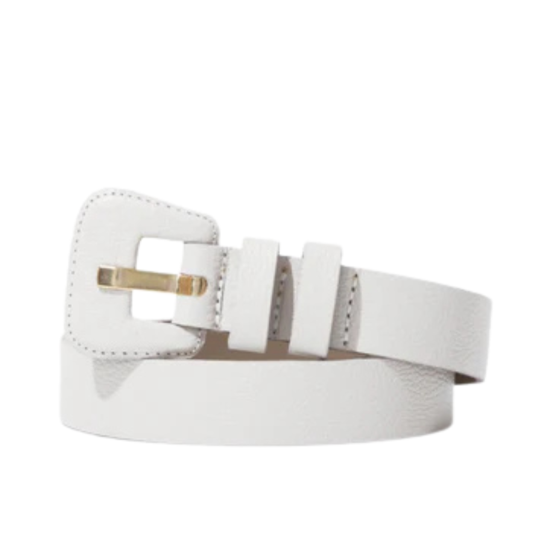 Cinto Couro Nina (Branco com Fivela Quadrada com Pino Retangular). Em até 4x