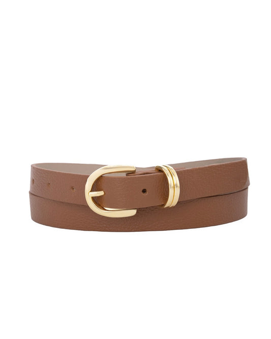 Cinto Jacque (Couro Caramelo  com Fivela Dourada). Em até 4x R$ 39,75. Sem juros.