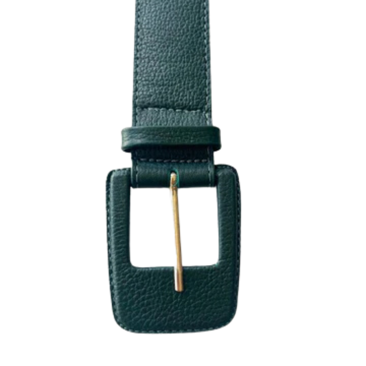 Cinto Couro Thaís (Verde Escuro com Fivela Retangular). Em até 4 x