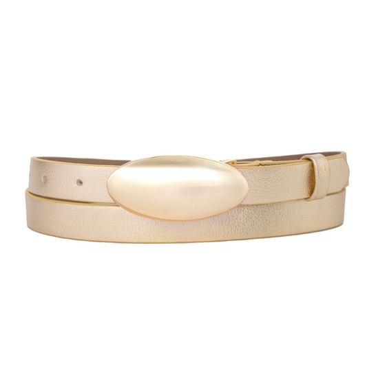 Cinto Couro Carola (Metalizado Dourado com Fivela e Passante Dourado). Em até 4 x R$  39,75. Sem Juros.