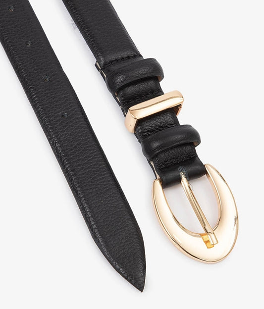 Cinto Couro Emily (Preto com Fivela e Passante Dourado).