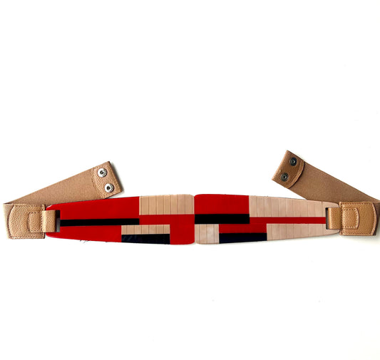 Cinto Elástico Luiza (Nude com Elástico e Desenho Étnico). Em até 4x