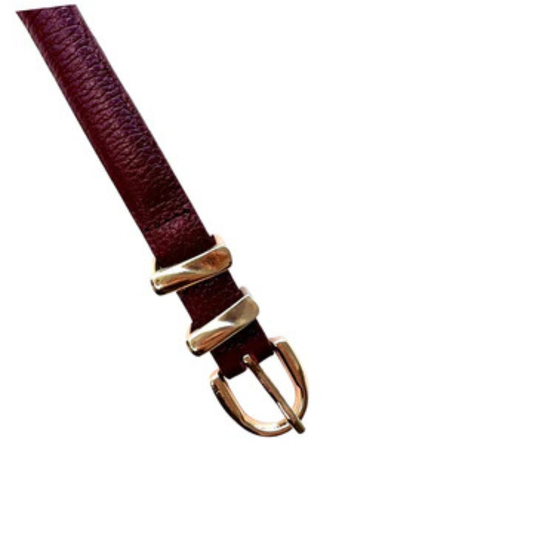 Cinto Couro Mariana (Vinho com Fivela e Passantes Dourados). Em até 4x R$ 39,75.