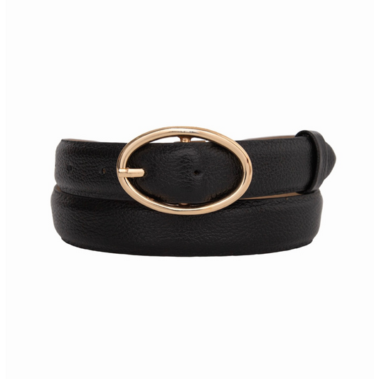 Cinto Bibiana (Couro Preto com Fivela Dourada). Em até 4x R$ 39,75. Sem juros.