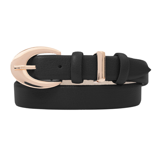 Cinto Couro Emily (Preto com Fivela e Passante Dourado).