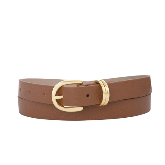 Cinto Couro Jacque (Caramelo com Fivela Dourada). Em até 4x R$ 39,75.