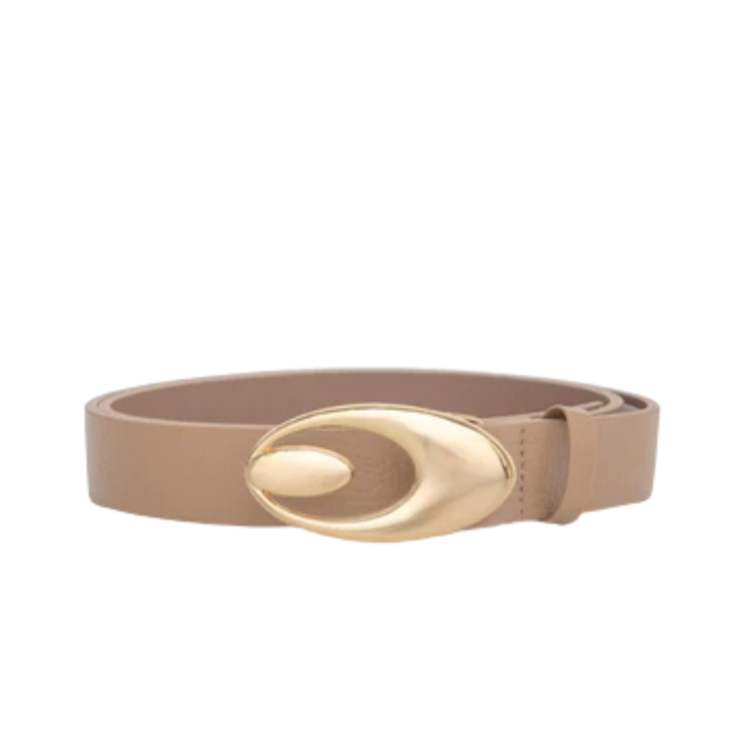 Cinto Couro Jana (Nude  com Fivela Dourada). Em até 4x