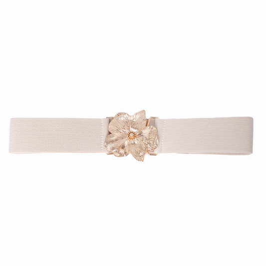 Cinto Elástico Celine (Off-white com Elástico e Fivela Dourada). Em até 4 x R$ 34,75. Sem Juros.