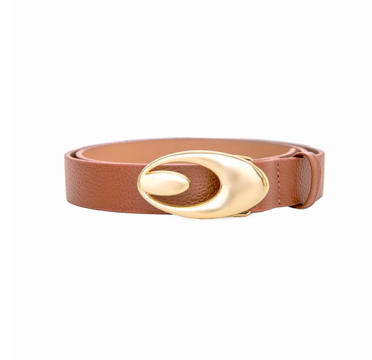 Cinto Couro Jana (Caramelo  com Fivela Dourada). Em até 4x R$ 39,75. Sem juros.