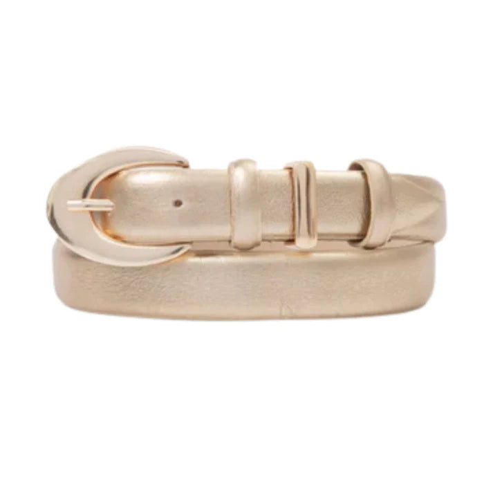 Cinto Emily (Couro Metalizado Dourado com Fivela e Passante Dourado).