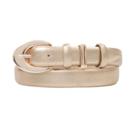 Cinto Emily (Couro Metalizado Dourado com Fivela e Passante Dourado).