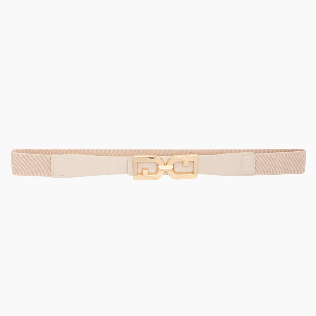 Cinto Elástico Kate (Off White e Fivela Dourada).